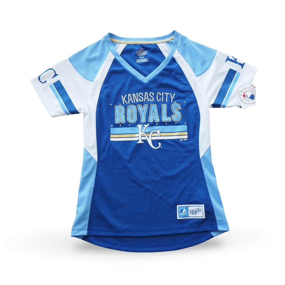 Kansas City Royals Majestic Womens Small Jersey Shirt Blue Rhinestone NWT